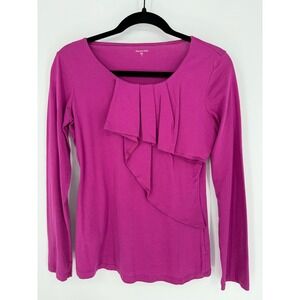 GARNET HILL LONG SLEEVE MAGENTA TOP SMALL 100% COTTON CASUAL DRAPED RUFFLE